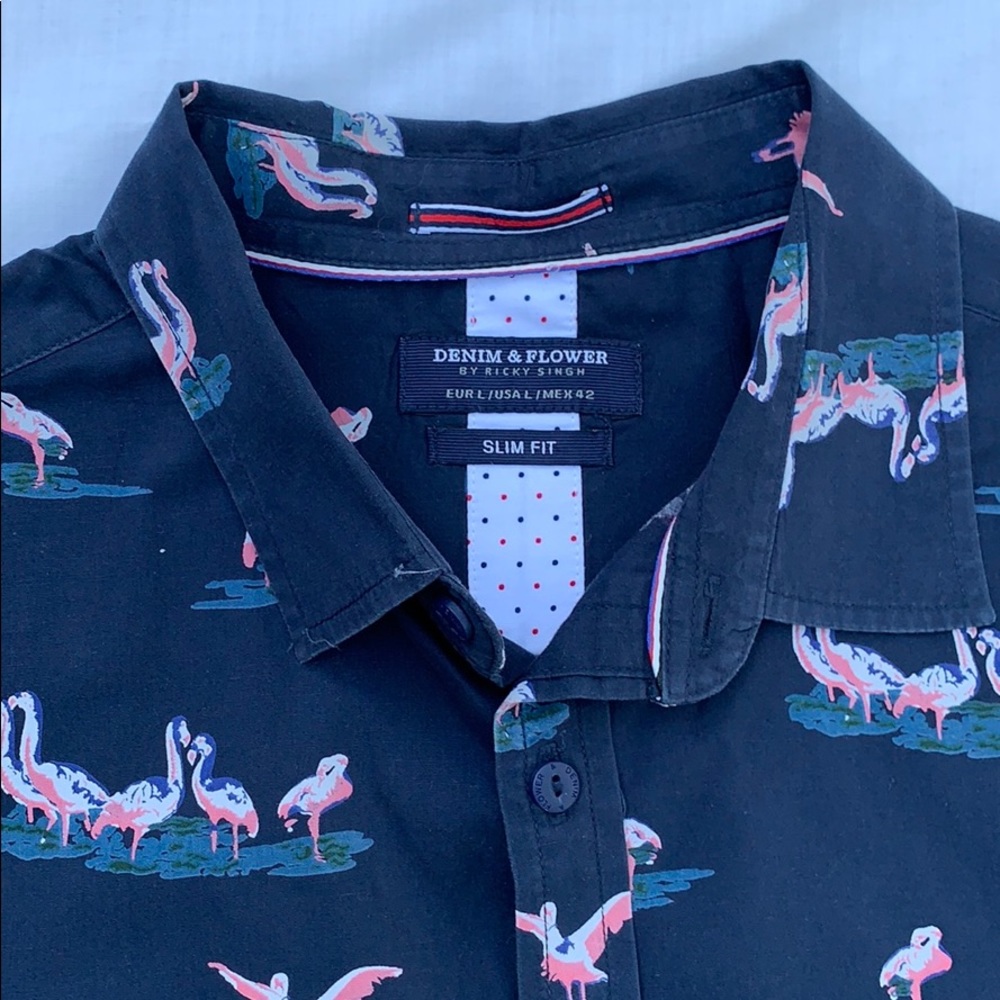 Denim and Flower Flamingo Short Sleeve Shirt